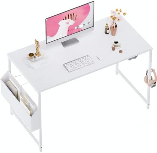Pamray 47 Inch Computer Desk for Small Spaces with Storage Bag, Home Office Work Desk with Headphone Hook, Small Office Desk Study Writing Table by PAMRAY