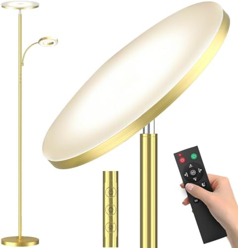 marctronic Polished Gold Floor Lamp, 42W 4000LM Premium Brightness, Luxury Decor Finish & Smart Plug Compatible, Touch Control Dimmable Reading Lamp for Living Room by Marctronic
