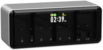 LIMETA MDSS2 8-Port 200W Desktop USB C Charger Multi-Function Fast Charging Station Bedside USB-A Charger with Alarm Clock Smart Timed Charging by LIMETA