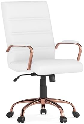 Flash Furniture Mid-Back LeatherSoft Executive Chair, White/Rose Gold by FlashFurniture