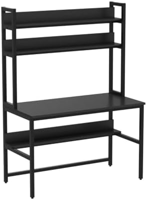 Aquzee Computer Desk with Hutch and Bookshelves, Large Leg Room 47 inch Width Black Desk with Space Saving Storage Shelves for Home Office,Study, Work, Easy Assemble - Image 5
