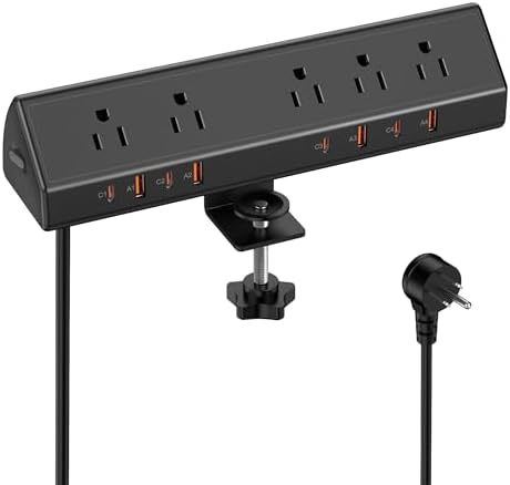 VILONG Desk Clamp Power Strip USB C 65W,Edge Mount Outlet,6FT,Black by VILONG