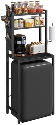MAHANCRIS Bakers Rack with Mini Fridge Shelf, 3-Tier Microwave Stand, Coffee Bar Station with Paper Holder, Freestanding Kitchen Storage Rack, for Kitchen, Black BRBK5401 by MAHANCRIS