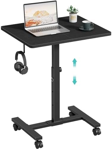 WINAZ Small Portable Laptop Rolling Desk - 24 Inch Mobile Computer Desk Adjustable Height with Wheels for Small Spaces Home Office, Kids Couch Desks Side End Table, Black by Unknown