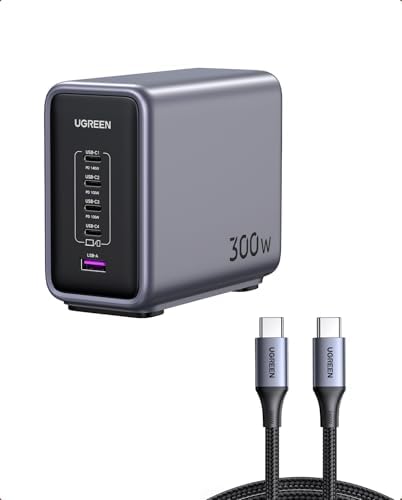 UGREEN Nexode 300W GaN Charging Station, 5-Port 140W Max Desktop Charger Compatible with MacBook Pro/Air/Neo, Dell XPS, iPhone 17/16/15, Galaxy S26/S25/S24, Pixel 10/9, iPad Air/Pro, Steam Deck by UGREEN