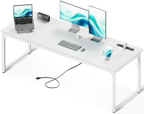 Coleshome 71 Inch Computer Desk with USB Ports, Large Office Desk, Long Study Student Writing Desk, White by Coleshome
