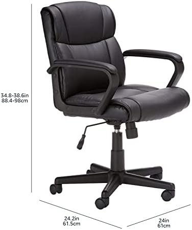 Amazon Basics Office Task Chair with Adjustable Height, 360° Swivel, Padded Armrests, Mid-Back, Rolling, 275 Pound Capacity, 24.2"D x 24"W x 34.8"H, Black Faux Leather - Image 3