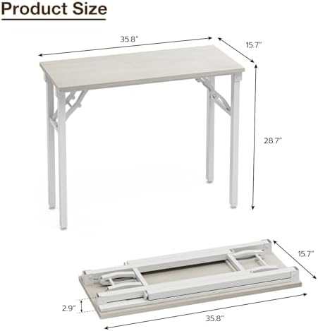 TEMI Small Computer Desk Folding Table - 35.8" Foldable Office Desk, No Assembly, Perfect for Small Spaces in Bedroom, Dorm, or Apartment, Portable Mini Desk or Study Table Compact Design, White Ash - Image 3