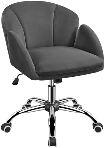 Yaheetech Dark Gray Petal Velvet Makeup Vanity Desk Chair, Swivel Wheels by Yaheetech