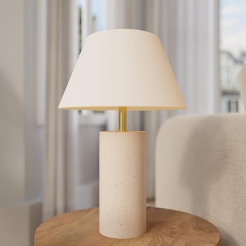 Novogratz x Globe 18" Table Lamp, Brass Finish, Natural-Look Base, Fabric Shade - Image 3