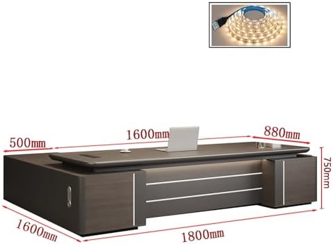 Modern L-Shaped Executive Desk with Drawers, Wooden Office Desk with Hidden Power Outlet, Digital Combination Lock, Aluminum Inlaid Desktop for Home & Professional Office - Image 2