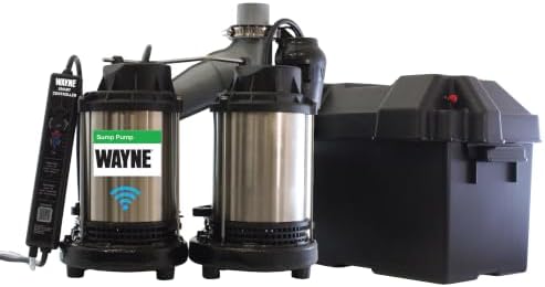 WAYNE WBPS50 1/2 HP Smart Sump Pump System – Primary & Battery Backup Ready, Smart Monitoring & Alerts, 5,100 GPH, Stainless Steel and Cast Iron, 5-Year Warranty by WaynePumps