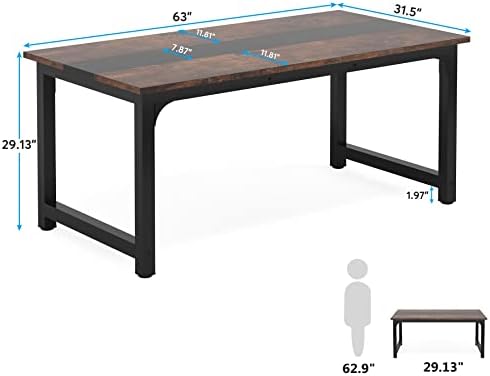 Tribesigns 63” Executive Desk, Large Office Computer Desk with Thicken Frame, Modern Simple Workstation Business Furniture for Home Office, Vintage Brown/Black - Image 2