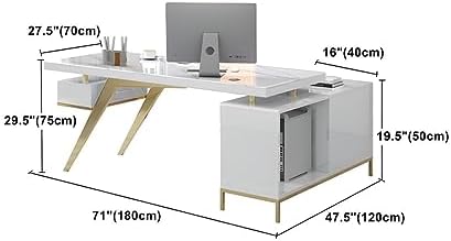 LAKIQ L-Shape Executive Desk with File Cabinet Storage Stone Countertop Modern Computer Desk with Pedestal Writing Desk Table for Home Office-Without Chair(Left Hand Return,70.9"L x 47.2"W x 29.5"H) - Image 2
