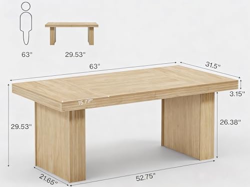 Tribesigns Modern Office Desk, Home Office Table with Wide Fluted Legs, Modern Desk for Home Office, Natural - Image 2