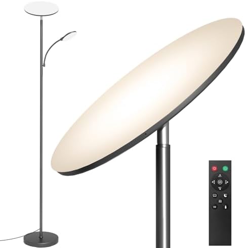 marctronic Gray Floor Lamps for Living Room, 44W/4500LM Super Bright 2 in 1 LED Floor Lamp with Remote, Stepless Dimmable, 69" Tall Standing Floor Lamp with Bendable Reading Light for Bedroom Office by Marctronic