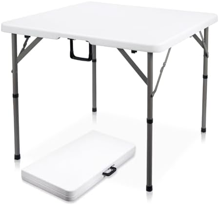 34" Square Folding Card Table,Fold-in-Half Utility Portable Table,White by Home
