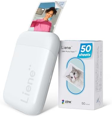 Liene Pearl K100 2x3” Photo Printer, Mini Instant Portable Color Picture Printer Bundle 50 Zink Adhesive Paper, Bluetooth 5.2 Compatible w/iOS & Android Small Phone Sticker for iPhone Smartphone White by Liene