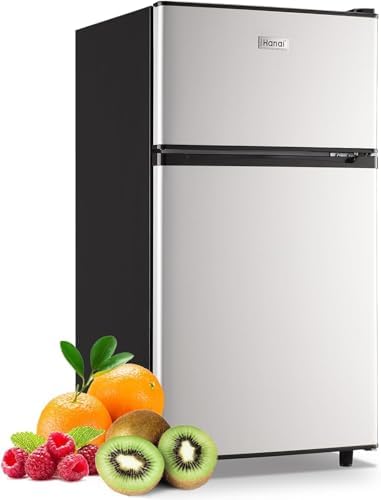 WANAI Refrigerator 3.5 Cu.Ft Refrigerator with Freezer, Retro Fridge with Dual Door,7 Adjustable Thermostat, Adjustable Shelves For Dorm, Office Bedroom, Silver by WANAI%C2%AE