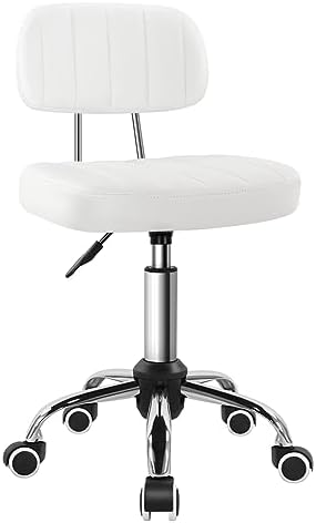 BFTOU White Square Swivel Stool with Wheel for Work SPA Shop Massage Height-Adjustable and Cost-Effective Rolling Stool Chair with Back by BFTOU