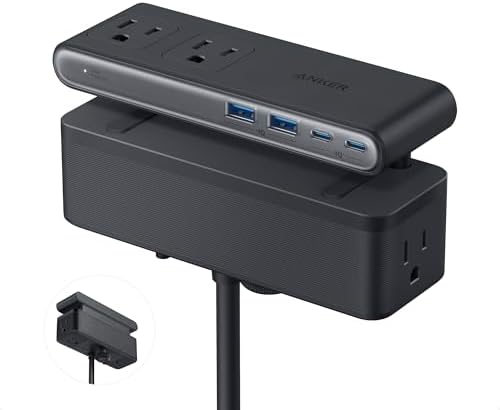Anker Nano Power Strip, Desk Clamp, 70W Max, 1500J Surge Protector, 2 USB C by Anker