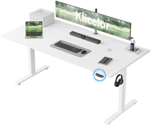 Klicelor 63 Inch Large Electric Standing Desk, Height Adjustable Office Desk, Sit Stand Up Computer Gaming Desk with Memory Preset, Three-Piece Desktop, White by Klicelor