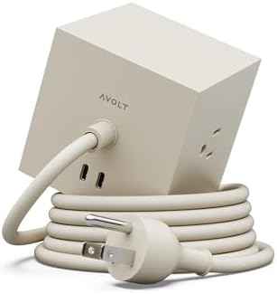 Avolt Square 1 Nomad Sand Power Strip Cube, 5.9ft, 3 Outlets, 2 USB-C by Avolt