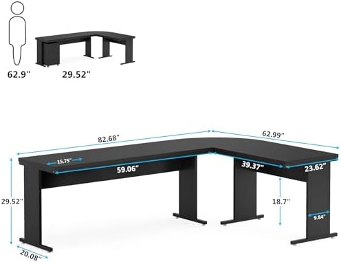 Tribesigns L-Shaped Executive Desk, Large Office Desk with 3-Drawer File Cabinet, Industrial Corner Computer Table with Drawers, Business Workstation for Home Office (Black, 83") - Image 2