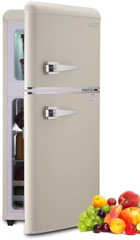 Retro Refrigerator with Freezer 3.5 Cu.Ft Top-Freezer Mini Fridge Cream by KRIBBLING