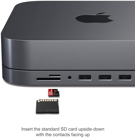 Satechi USB C Hub, Type-C Aluminum Stand & Hub, USB-C Data Port, Micro/SD Card Readers, USB 3.0 & Headphone Jack Port, for Mac mini M2/M1 (Not Compatible with M4) - Space Gray - Image 3
