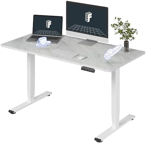 FLEXISPOT E6 3-Stage Dual Motor Electric Standing Desk 55 x 28 Sit Stand Up Desk, Holds 220 lbs, Adjustable Height w/Memory Presets, One-Piece Marble Grey Desktop & White Frame, Ships in 2 Boxes by Unknown