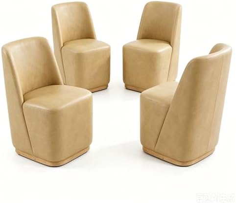 CHITA Rolling Dining Chair on Casters Set of 4, Faux Leather in Tan by Unknown