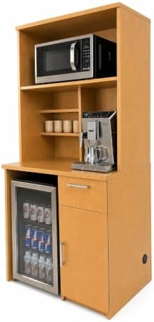 BREAKtime Compact Fridge and Microwave Space Hutch Cabinet, Commercial Office Breakroom Coffee Station, Fully Assembled, 36" W x 24" D x 75" H, Appliances Not Included, Beech by BREAKtime