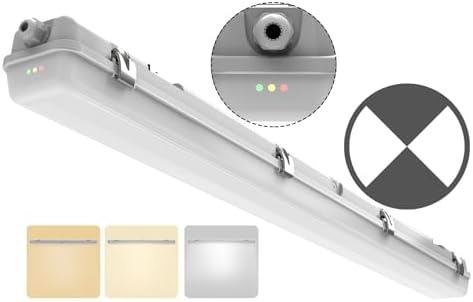 4FT LED Vapor Tight Emergency Light, Battery Backup, IP65 IK08, 20W(2500lm)/40W(5000lm), 3/4/5000K CCT Selectable, Outdoor Waterproof Shop Light, Vapor Proof Lighting Fixture for Carport, FCC Listed by Walrusled