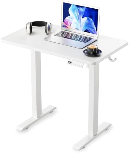 32" Electric Standing Desk, Small Desk 3 Adjustable Height White by HMLANGQI