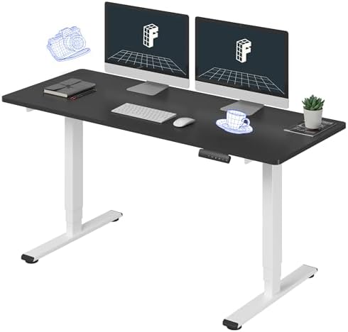 FLEXISPOT E6 3-Stage Dual Motor 60 x 24 Electric Standing Desk Sit Stand Up Desk, Holds 220 lbs, Adjustable Height w/Memory Presets, One-Piece Black Desktop & White Frame, Ships in 2 Boxes by Unknown