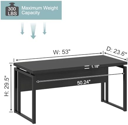 EXCEFUR Black Desk for Home Office, Modern Computer Desk, Wood and Metal Writing Study Table for Workstations, Living Room, Bedroom, 53 Inch - Image 2