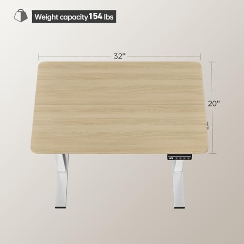 LongKe Electric Standing Desk Adjustable Height, 32x20 Inches Sit Stand up Desktop for Home Office, Ergonomic Rising Computer Table with Memory Preset, Yellow Beams - Image 2