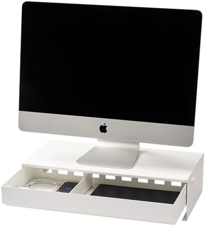 YAMAZAKI Home Monitor Stand with Drawer and Cable Management Riser, White by Unknown