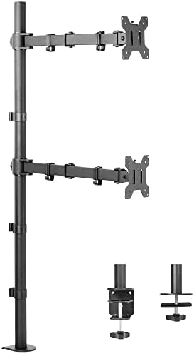 VIVO Extra Tall Vertically Stacked Dual Monitor Desk Mount Stand with 39 inch Stand-up Pole, Fully Adjustable Extended Arms, Fits 2 Screens up to 27 inches, STAND-V012T by VIVO