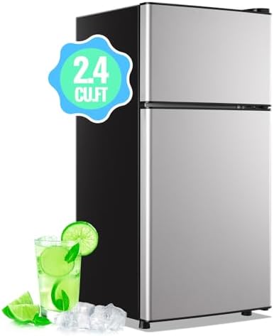 DEMULLER 45L Personal Double‑Door Mini Fridge With Freezer, Silver by DEMULLER