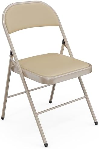 VINGLI 1 Pack Folding Chairs with Padded Seats, Metal Frame with Pu Leather Seat & Back, Capacity 350 lbs, Set of 1, Khaki by VINGLI