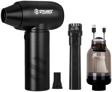 Barber Air Duster, 110000 RPM 2-in-1 Mini Aluminum Air Duster, Professional Hair Cleaning Tool for Barbers, Rechargeable Turbo Air Blower with Dust Filter, 2 Nozzles for Hair, Keyboard, PC by STYLANCE