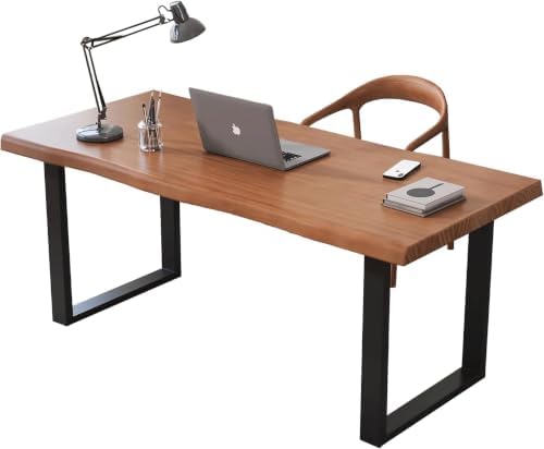 Stylish Solid Wood Office Desk with Sturdy Metal Base - Durable Executive Computer Desk or Dining Table in Multiple Sizes - Perfect for Home Office and Work Environments(Tan70.87in) by KunAndPeng