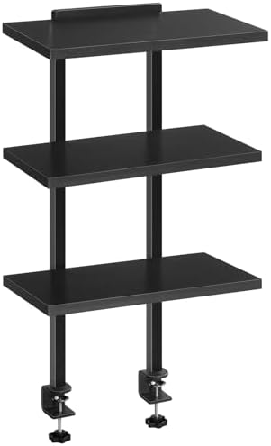 MAHANCRIS Clamp On Desk Organizer, 3-Tier Desktop Bookshelf, Adjustable Desk Storage Shelf, Metal Frame, for Office, Study and Game Room, Black DSBK3601 by MAHANCRIS