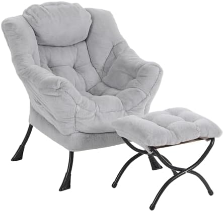 Furlide Lazy Chair with Ottoman, Comfy Plush Reading Chair for Bedroom，Grey by Furlide