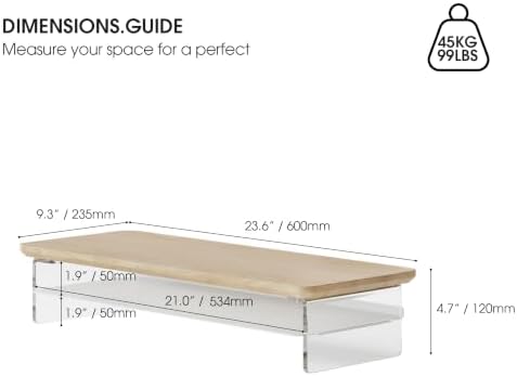 Fenge 23.6" Monitor Stand with Clear Acrylic Legs, Oak - Image 4