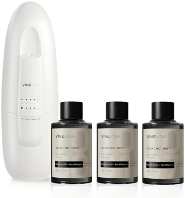 VINEVIDA Studio Waterless Diffuser and 3 Hotel Fragrance Oils - Diffuser for Home - Room Fragrance Air Diffuser [White Aroma Diffuser] by VINEVIDA