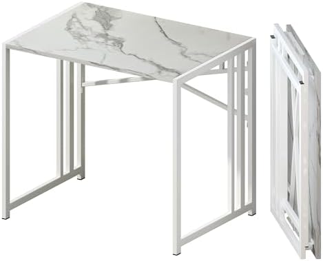 Lutown-Teen 32 inch Folding Small Desk, White Marble by Lutown-TeenHome