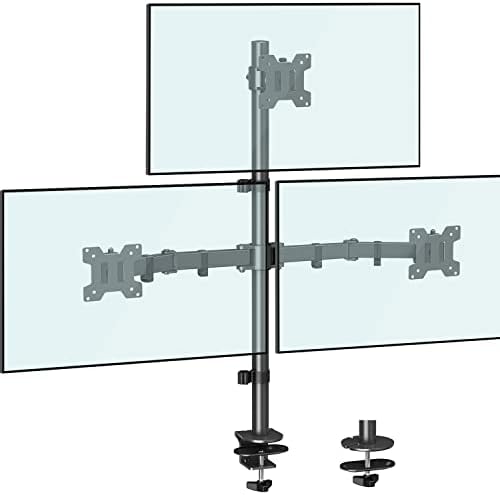 MOUNTUP Triple Monitor Stand, Height Adjustable Monitor Desk Mount Fit for 17 to 32 Inch Computer Screens, Stacked Monitors Arm for 3 Monitors, with C-Clamp and Grommet Base, up to 17.6lbs per Arm by MOUNTUP